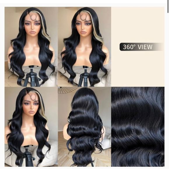 Celebrity| Black and Blonde Skunk Stripe Lace Front Wig 24inch main image 5